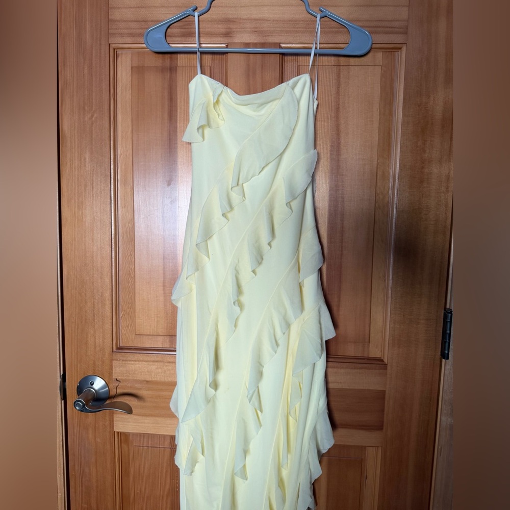 Gabby Formal Mesh Strapless Ruffle Long Dress